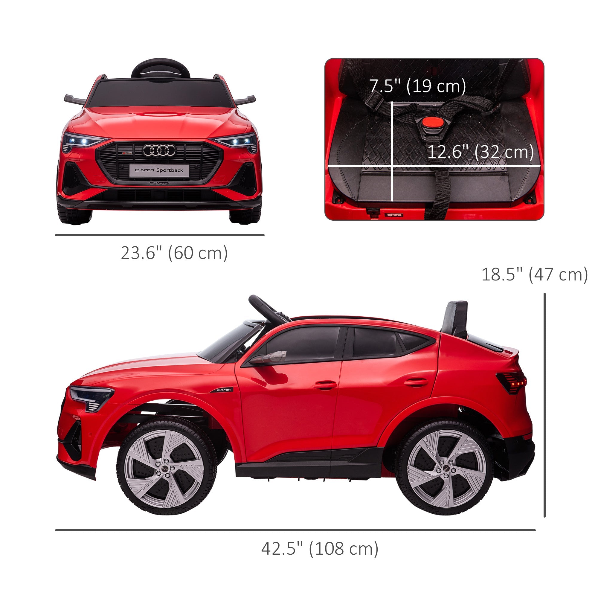 Aosom Kids Ride-On Audie Car: 12V Electric, Battery Powered, Remote Control, Safety Belt, Red 