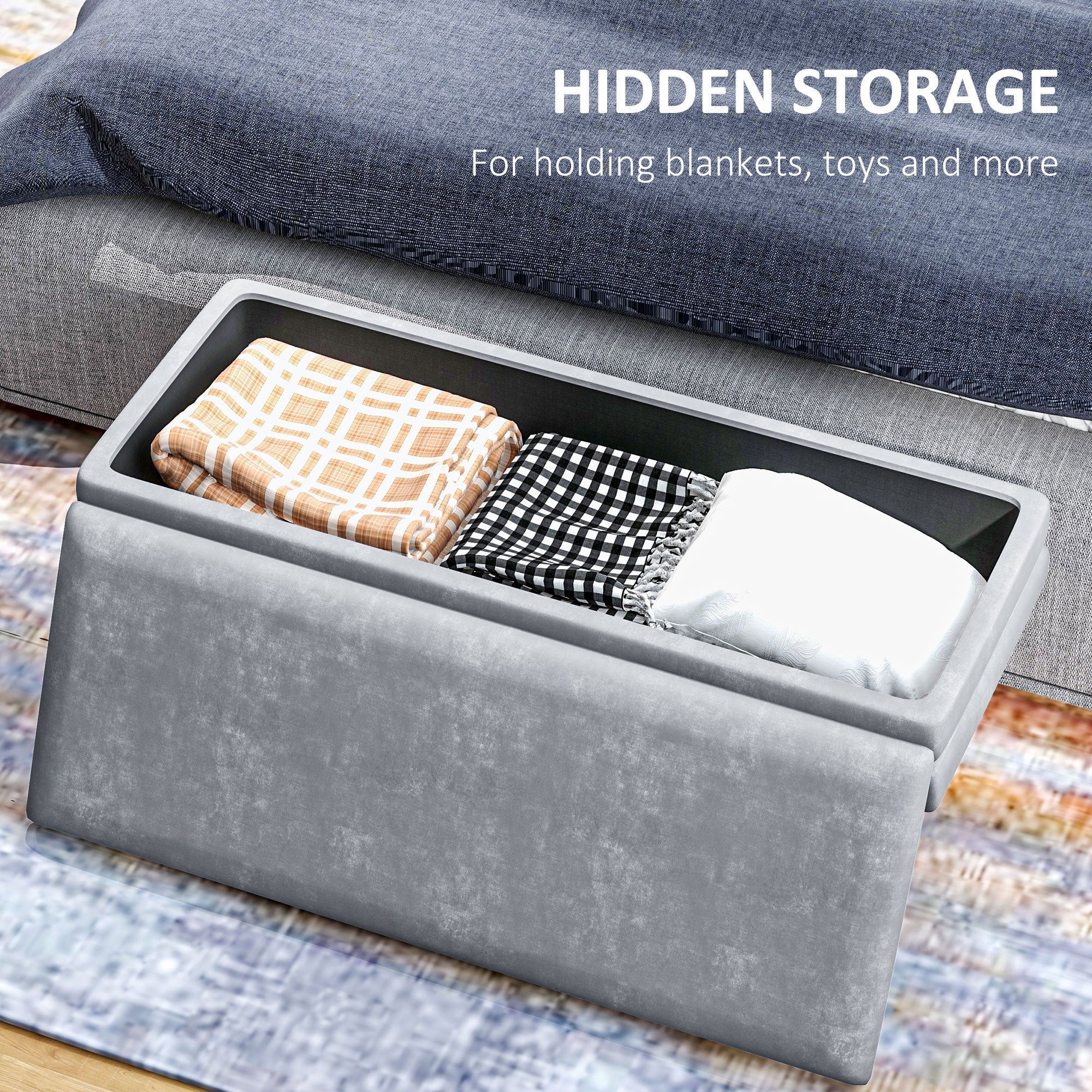 HOMCOM Luxe End of Bed Bench: Dark Grey Velvet-feel Upholstered Padded Seat, Steel Legs, Modern Bedroom Furniture 