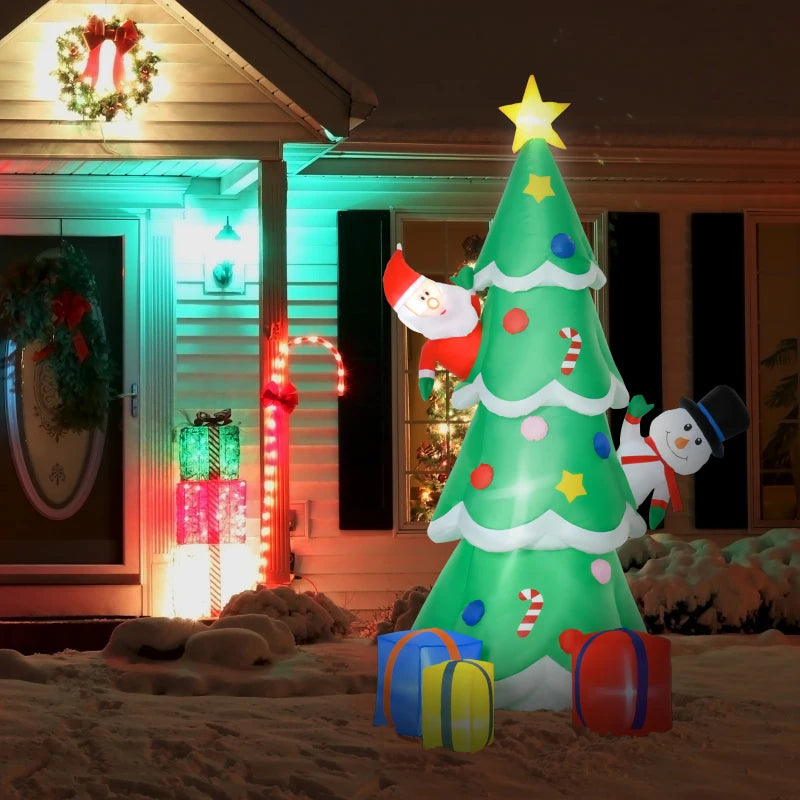 HOMCOM 5.9ft Inflatable Christmas Tree, Santa Claus, Dog, LED Lights, Indoor, Outdoor, Home, Garden, Lawn, Decoration 
