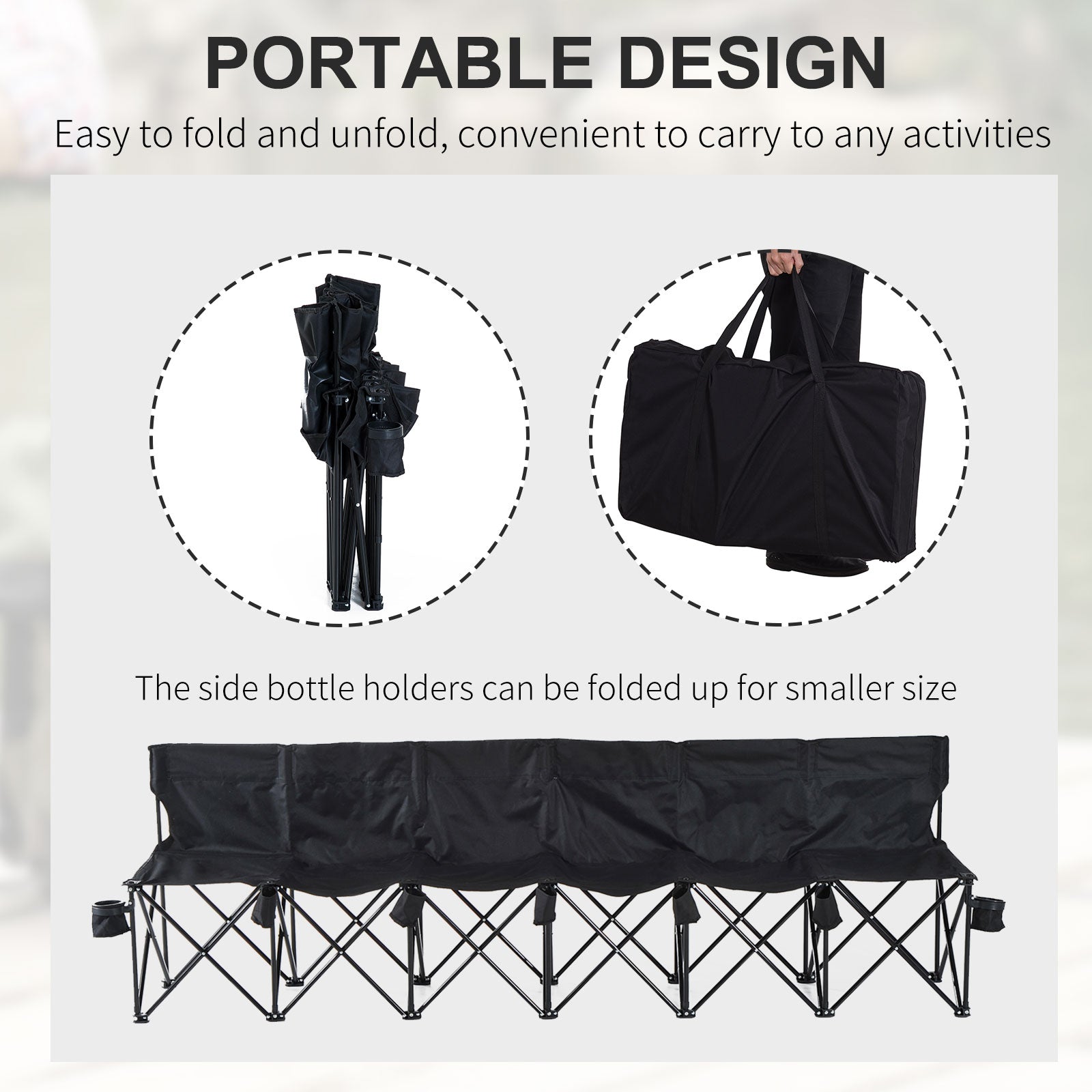 Outsunny Portable Soccer Bench 6 Seat Team Sports Bench Outdoor with Carrying Case Black 