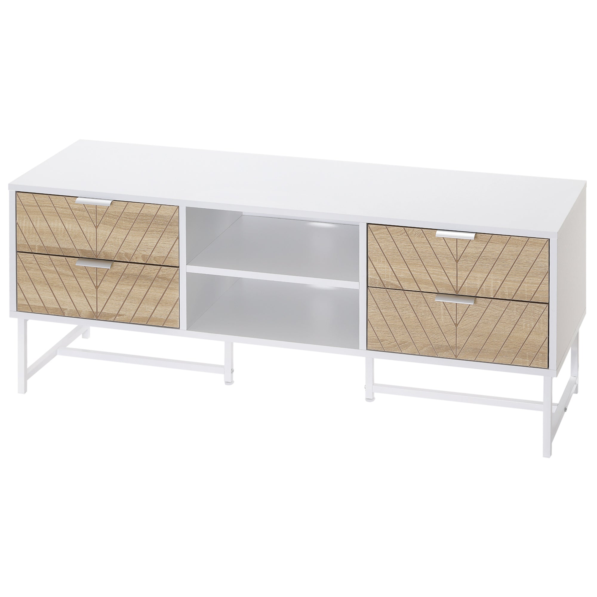 HOMCOM Modern TV Stand for TVs up to 60 Inches Media Entertainment Center Open Shelves Drawers White Wood 