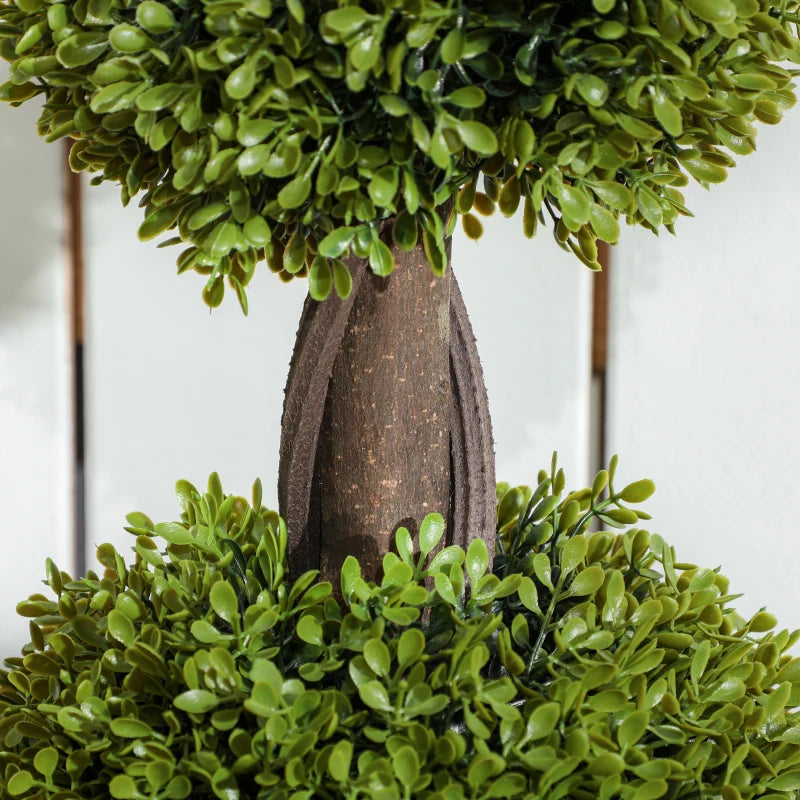 Set of 2 Artificial Ball Boxwood Topiary Trees, Fake Plants in Pots for Indoor Outdoor Decor, Green