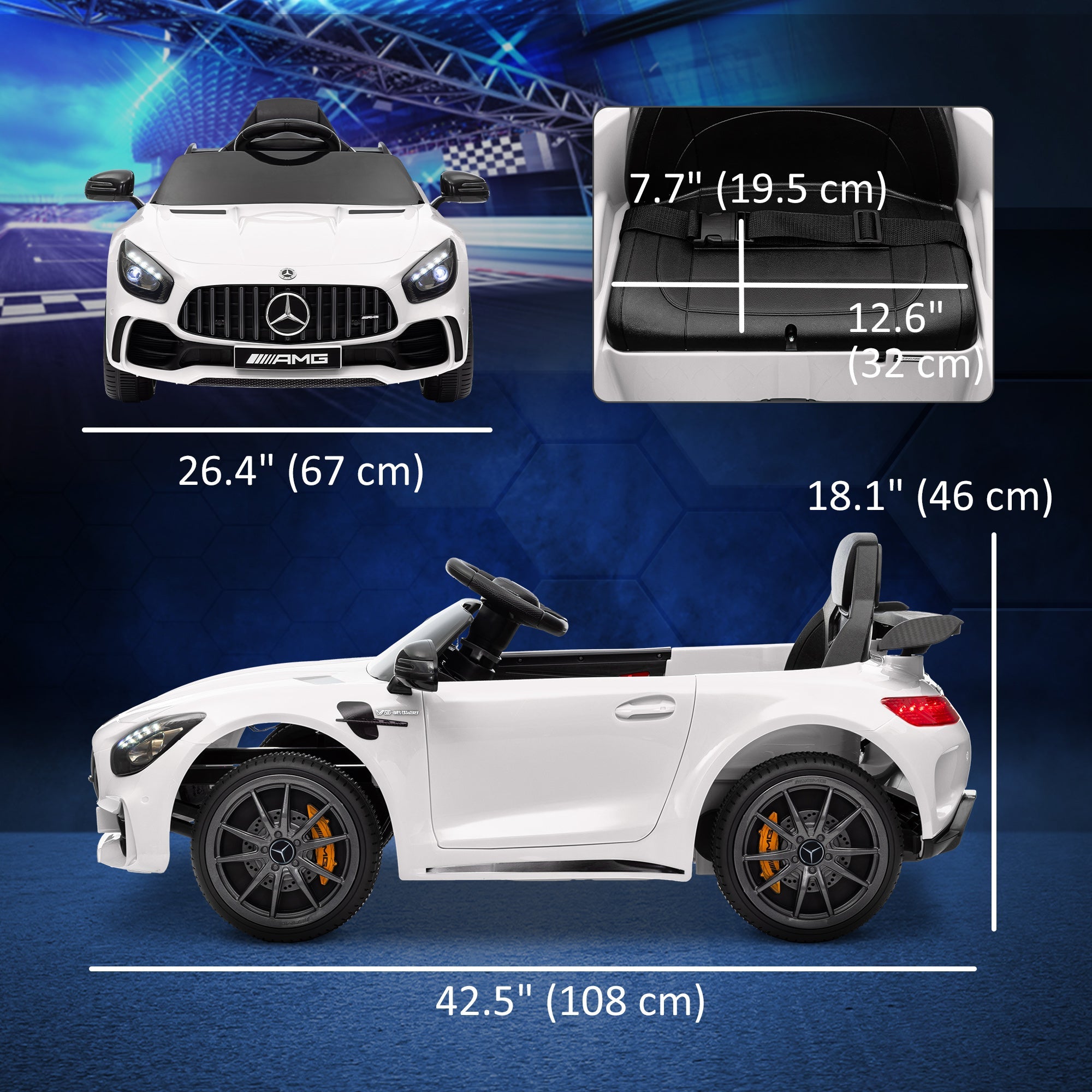 Qaba Mercedes-Benz AMG GTR Licensed 12V Battery Powered Kids Electric Car w/ Remote, Soft Start, Lights, Music Horn White 