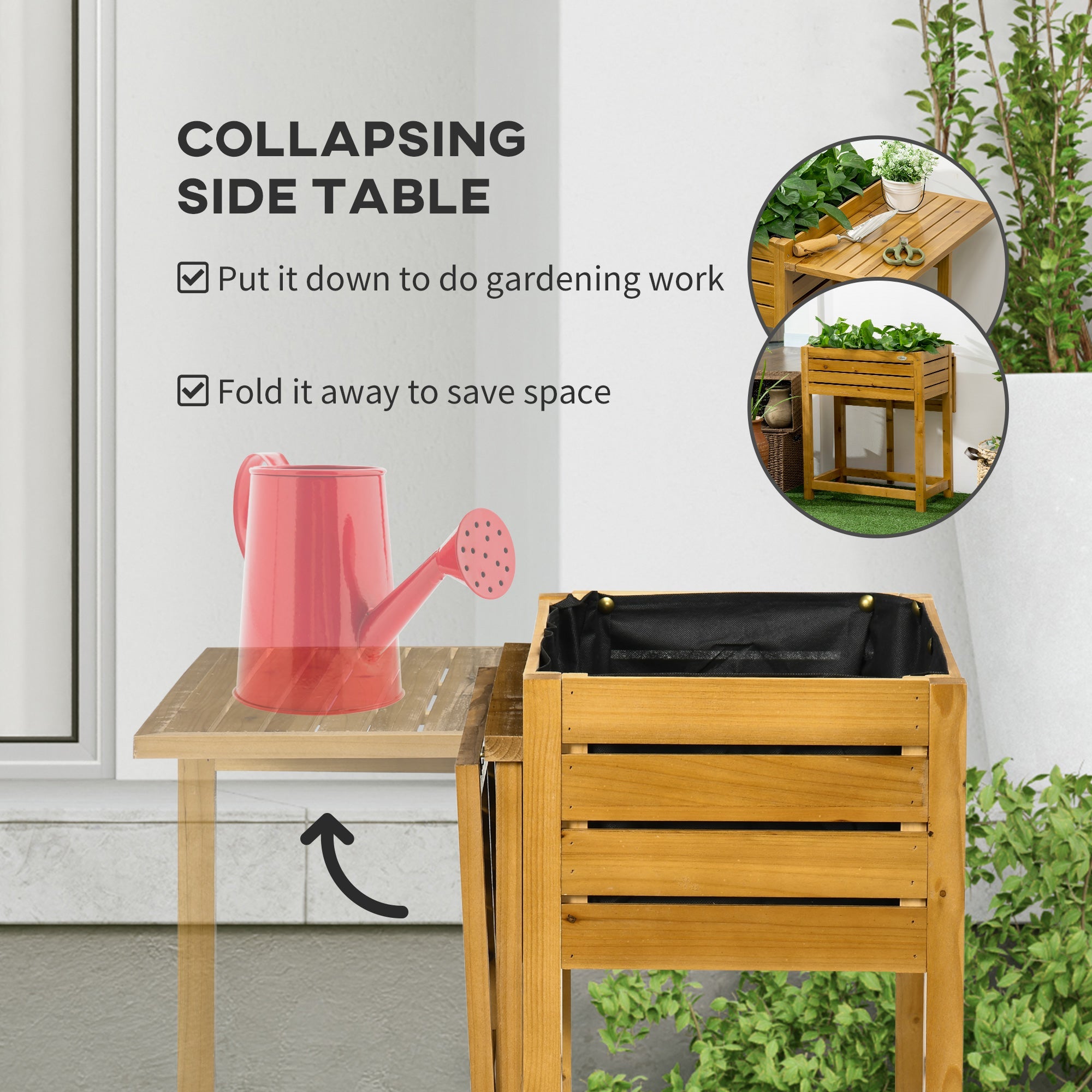 Outsunny Raised Garden Bed with Folding Side Table, Elevated Wood Planter Box for Flowers and Vegetables, Use for Patio, Balcony 
