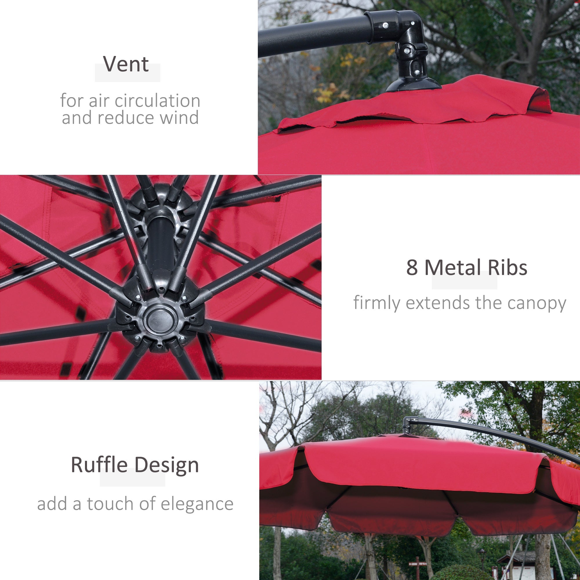 Outsunny 9FT Offset Hanging Patio Umbrella: Red Easy Crank Tilt Cross Base 8 Ribs UV Blocking Canopy 