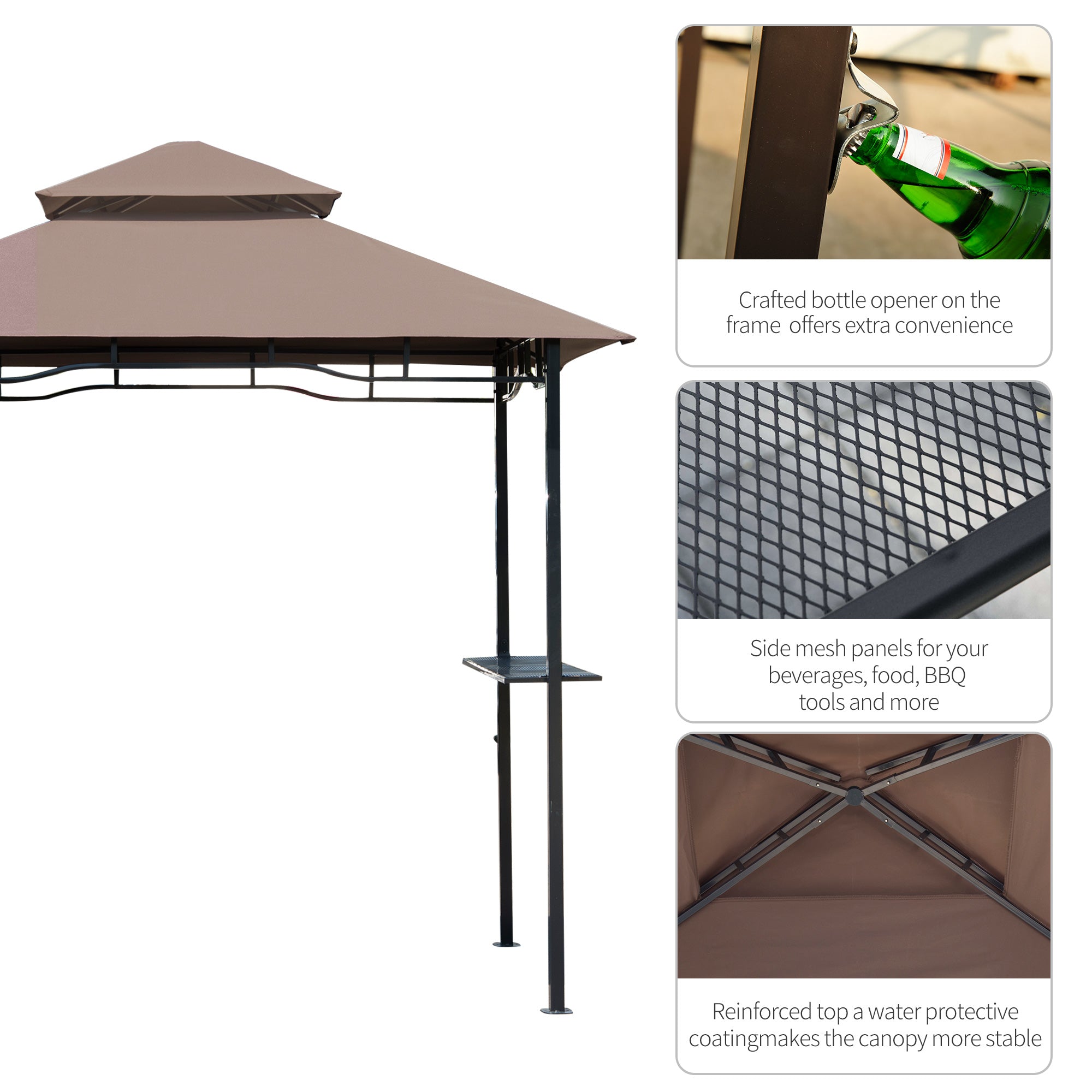 Outsunny 8' x 5' BBQ Grill Gazebo Tent with Double Tiered Canopy for Outdoor Sun Shade, Coffee 