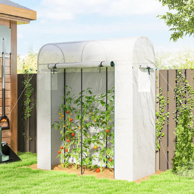 Mini Greenhouse, Portable Garden Green House with Roll-up Door and Mesh Windows, 6' x 2' x 6.6', White