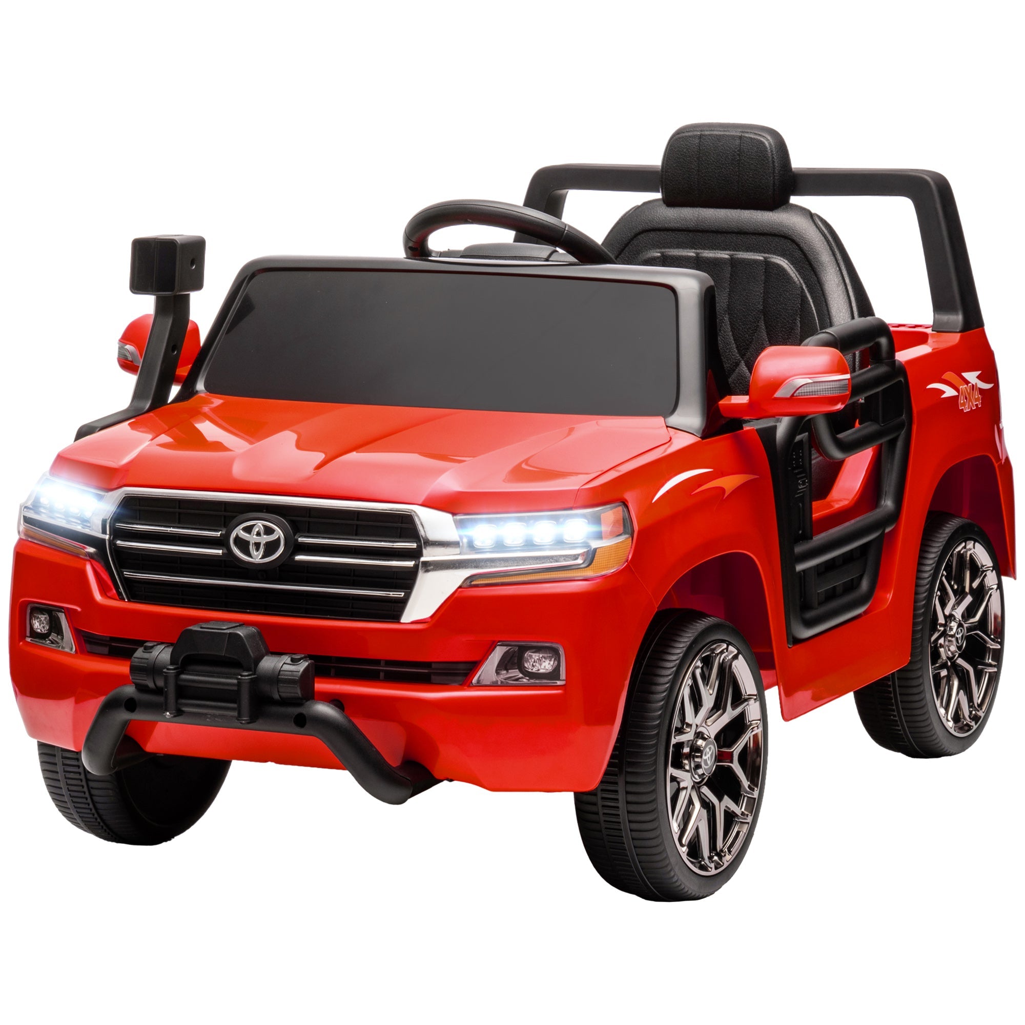 Qaba 12V Toyota LAND CRUISER Licensed Kids Car w/ Remote Control, Four Wheel Spring Suspension, Soft Start, LED Light, Red 