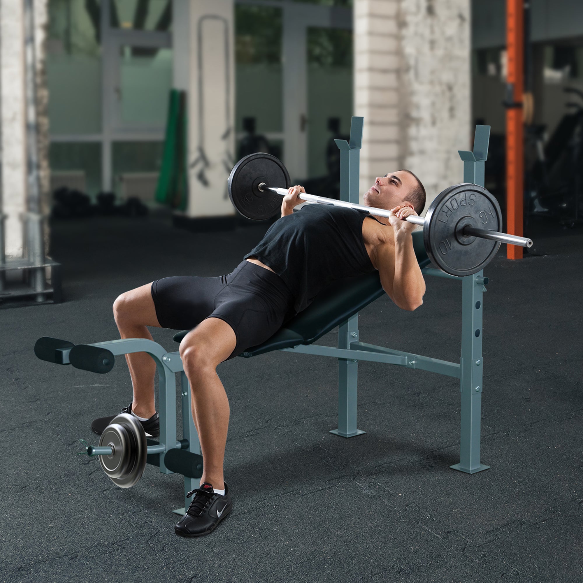 Soozier Incline Decline Adjustable Fitness Exercise Olympic Weight Lifting Bench with Leg Extension 