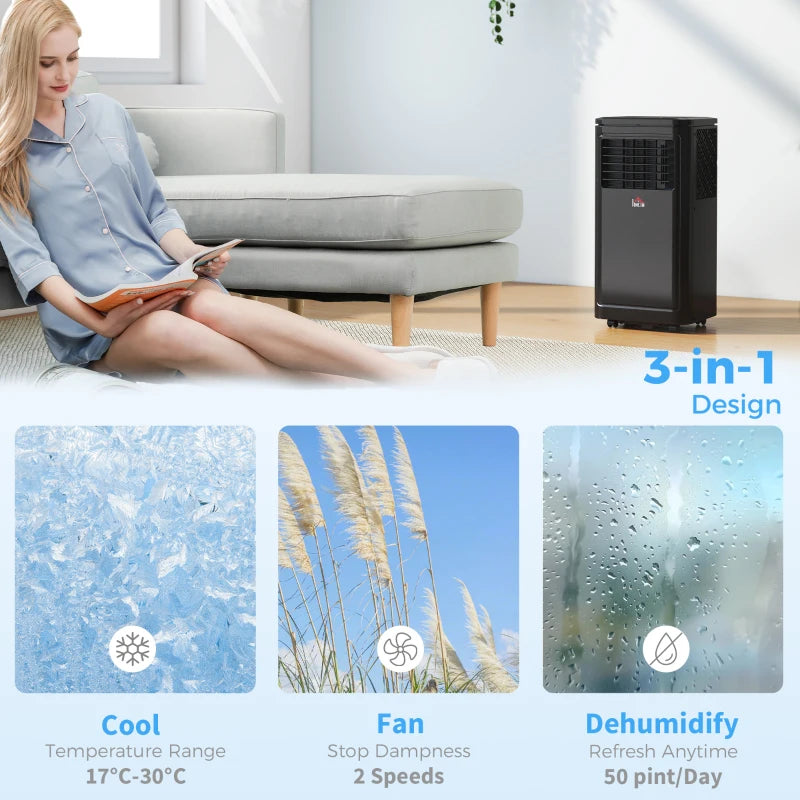 8000 BTU Portable Air Conditioner with Cooling, Dehumidifier, Remote Control, 24-Hour Timer, Window Mount Kit, Black