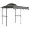 8' x 7.6' Grill Gazebo, Double Tiered Barbecue Grill Gazebo Shelter w/ Side Awning, 2 Side Shelves, 6 Hooks, Light Grey