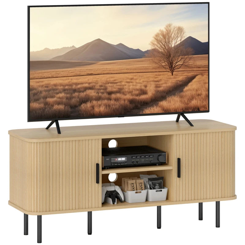 TV Stand Cabinet for TVs up to 55 Inches, TV Unit with Storage Shelves and Cabinets for Living Room, Oak Tone