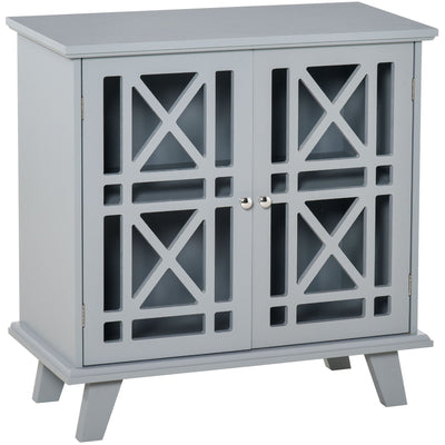 HOMCOM Modern Grey Cabinet: Fretwork Doors, Shelf, Freestanding Sideboard Buffet for Elegant Dining, Living Room 