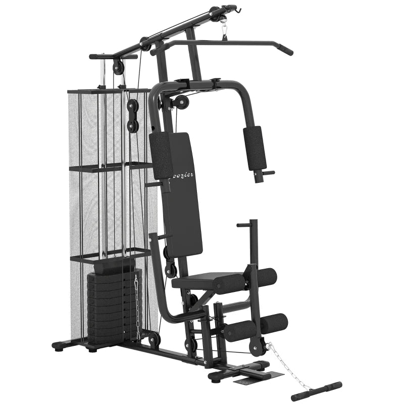 Soozier Home Gym, Multifunction Gym Equipment Workout Station with 100Lbs Weight Stack for Lat Pulldown, Leg Extensions, Preacher Bicep Curls, Triceps Pulldowns, Chest Press, Black