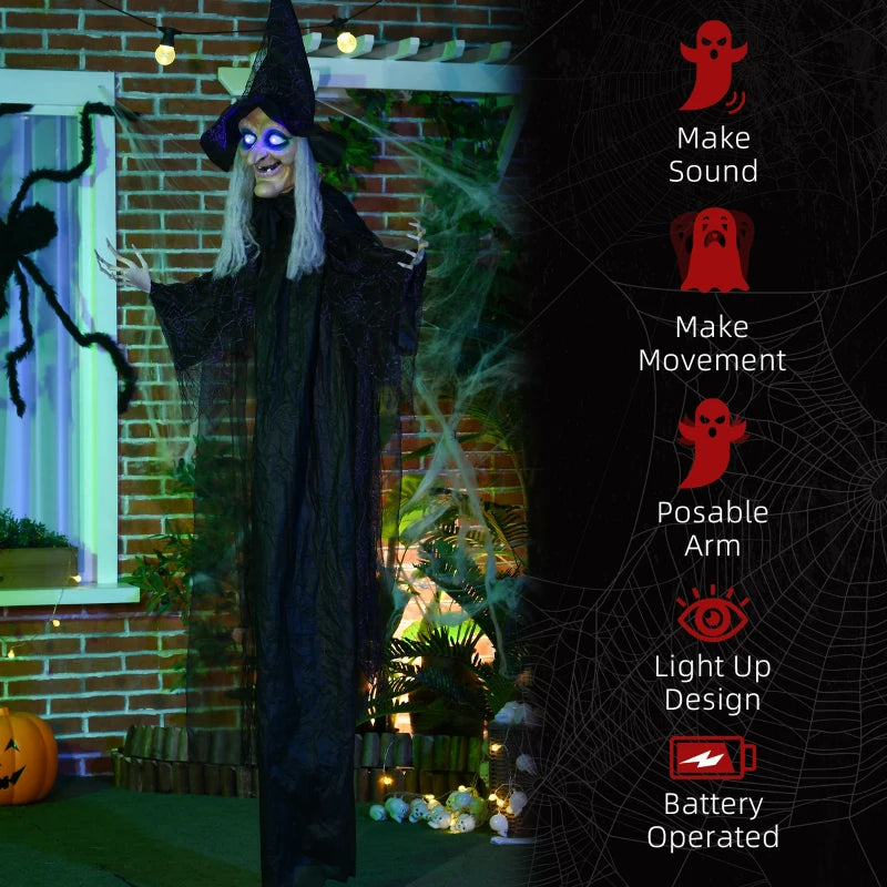 HOMCOM 6.4' Life-Size Winged Grim Reaper – Animated Halloween Decoration, Light-Up Eyes 