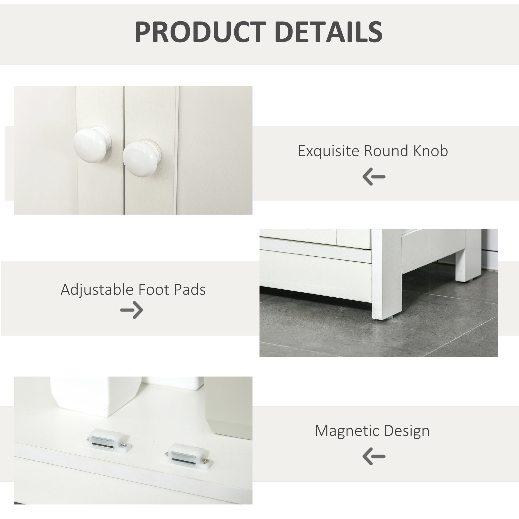 HOMCOM Bathroom Storage Cabinet Freestanding Organizer Sideboard Adjustable Shelf Wooden Furniture White 