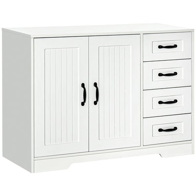 HOMCOM Modern Sideboard Storage Cabinet with Doors Cupboard and Drawers for Living Room Hallway Home Organization White 