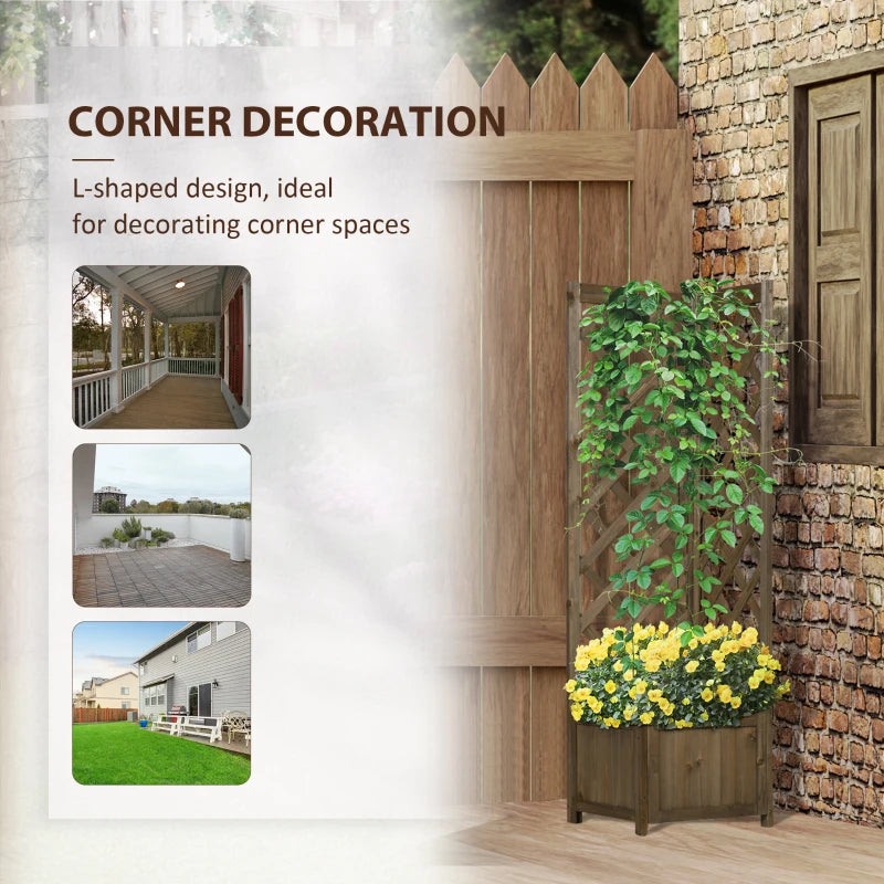 Raised Garden Bed Wood Planter with Trellis for Vine Climbing, 16" x 16" x 57", Carbonized