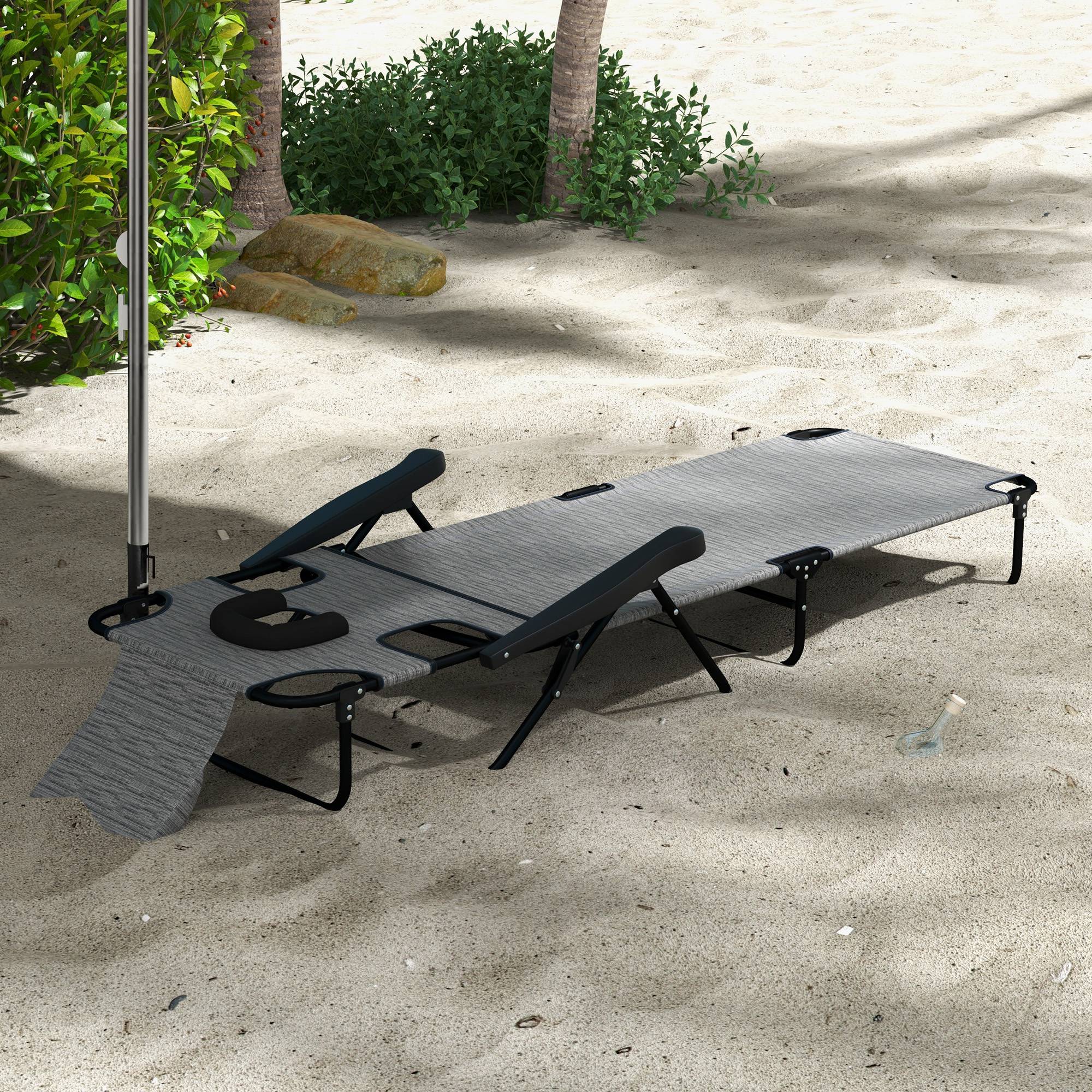 Outsunny Mixed Grey Outdoor Chaise Lounge Chair with 4-positions Reclining Back Portable Folding Sun Lounger 