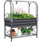 Raised Garden Bed with Cover, Metal Elevated Planter Box with Bottom Shelf and Liner, Dark Grey