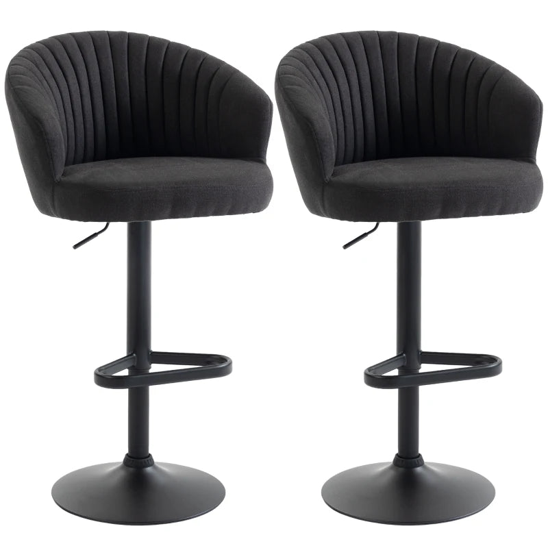 Adjustable Bar Stools Set of 2, Upholstered Kitchen Stools with Swivel Seat, Steel Frame, Footrest, ‎Black