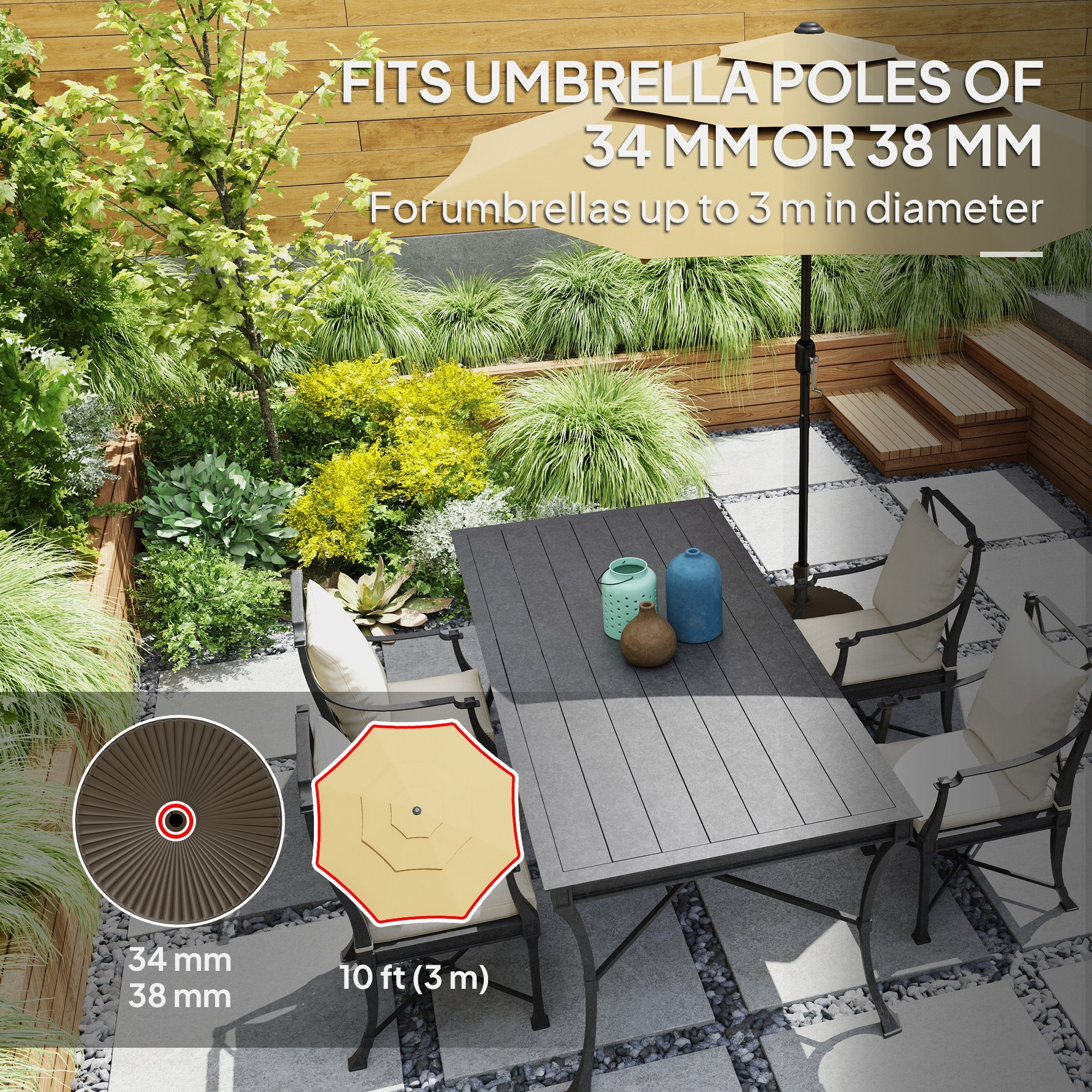 Outsunny Round Patio Umbrella Base Parasol Holder Outdoor Umbrella Stand, Filled Up to 62lbs with Stand or 51lbs with Water for Garden, Poolside, Brown 