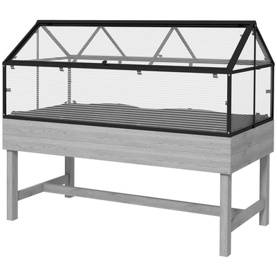Outsunny Elevated Planter Box with Cold Frame Greenhouse in Distressed Grey - Wood Raised Garden Bed for Vegetables & Flowers 