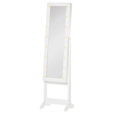 HOMCOM Lighted Jewelry Cabinet Mirrored Armoire Organizer Free Standing Storage for Necklaces Bracelets Rings Earrings Adjustable 