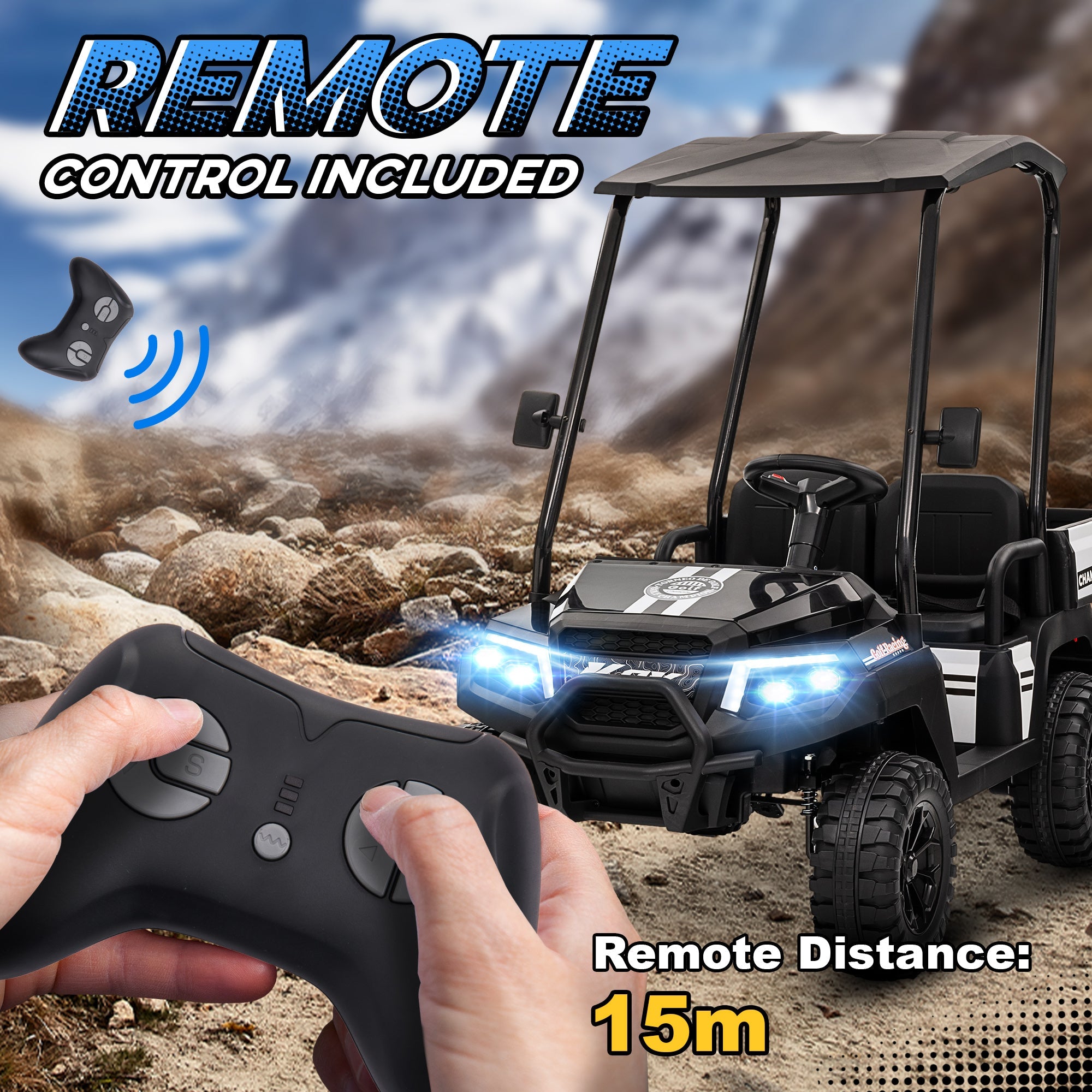 Qaba 24V 2 Seater Electric Car for Kids w/ Remote Control, 4 Wheels Spring Suspension, Soft Start, Storage, Sunshade, Black 