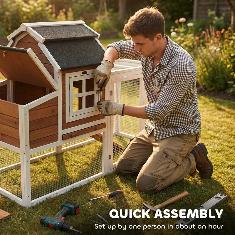 71" Chicken Coop for 3 Chickens, Wooden Hen House with Run, Removable Tray, Nesting Box, Waterproof Asphalt Roof