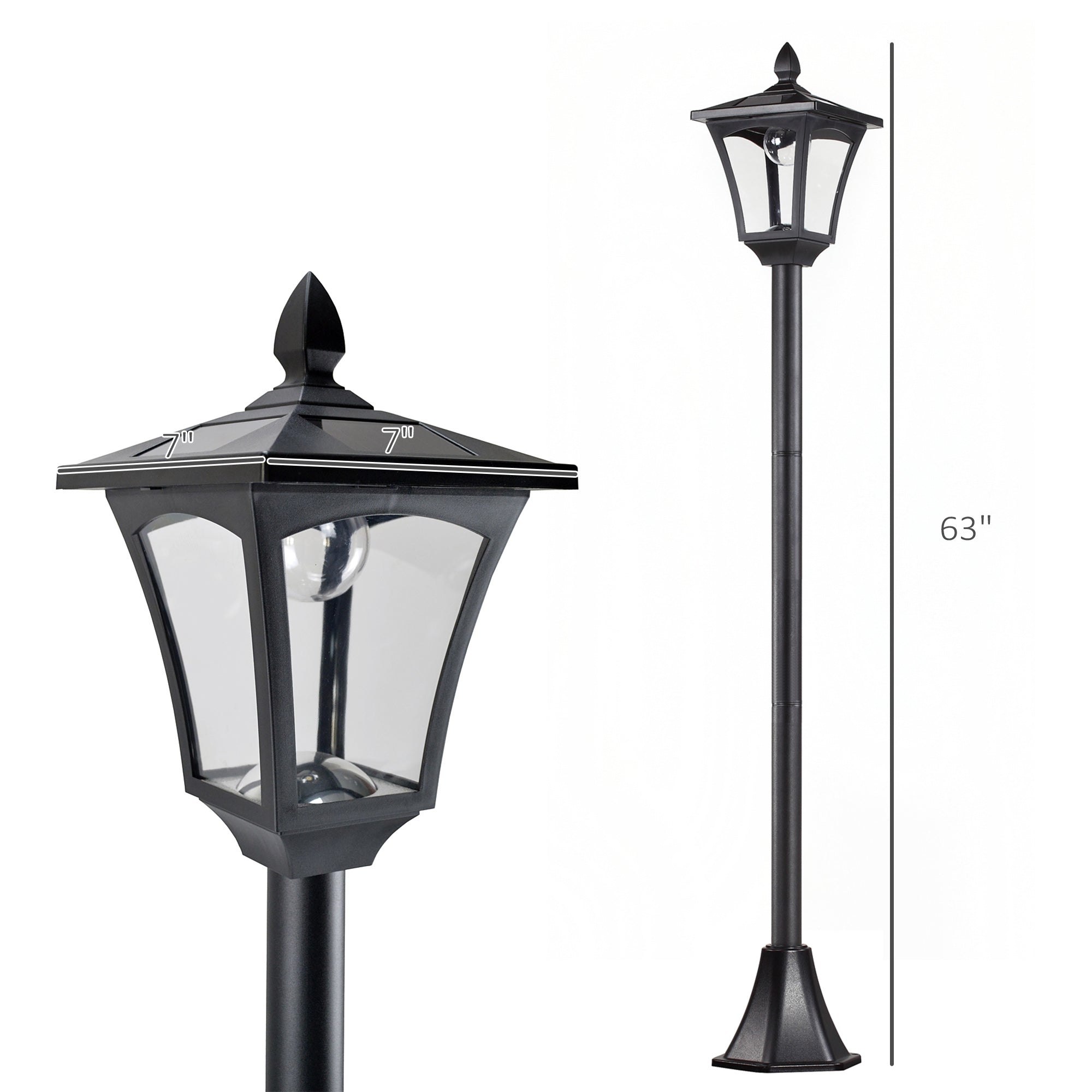 Outsunny Outdoor Garden Solar Post Lamp Light Sensor Dimmable LED Lantern Bollard Pathway Lighting 63" Tall Black 