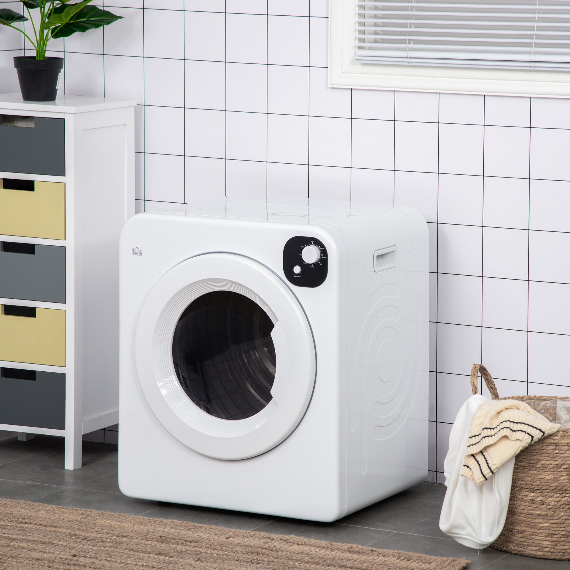 HOMCOM Laundry Dryer Machine Compact 1300W 13lbs Electric Portable with 7 Drying Modes Stainless Steel Tub 
