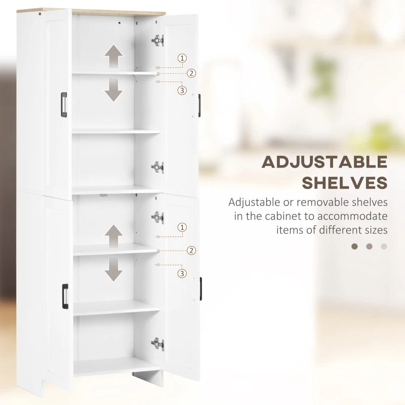 67" 4-Door Kitchen Pantry Cabinet, Freestanding Storage Cabinet Cupboard with Adjustable Shelves, White