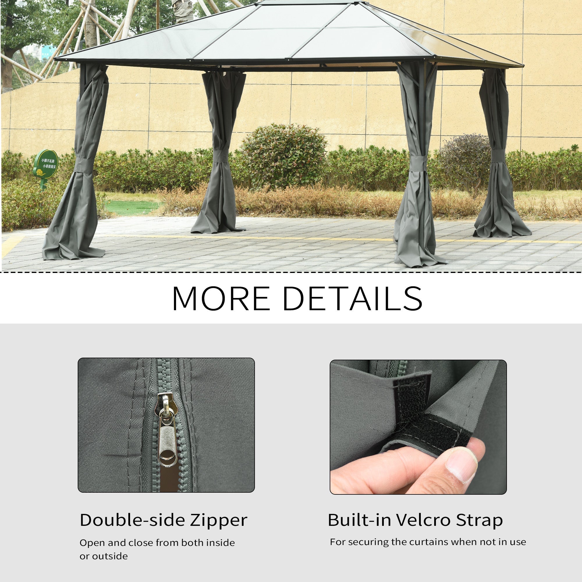 Outsunny Gazebo Curtain 10'x12' Sidewall Set 4 Panels with Hooks Dark Grey for Outdoor Shelter 