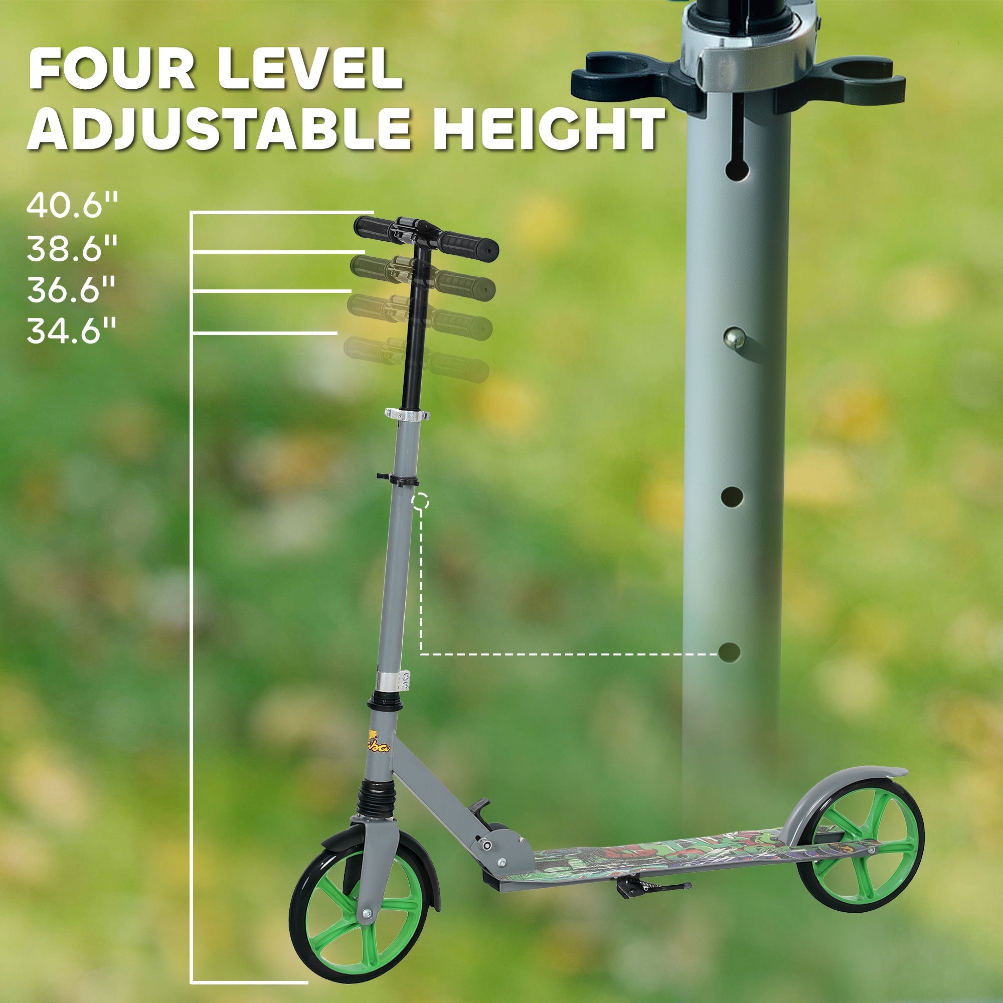 Qaba Kick Scooter for Kids Ages 6-12 with Adjustable Height, Rear-Fender Brake, 200mm Big Wheel, Foldable Design, Green 