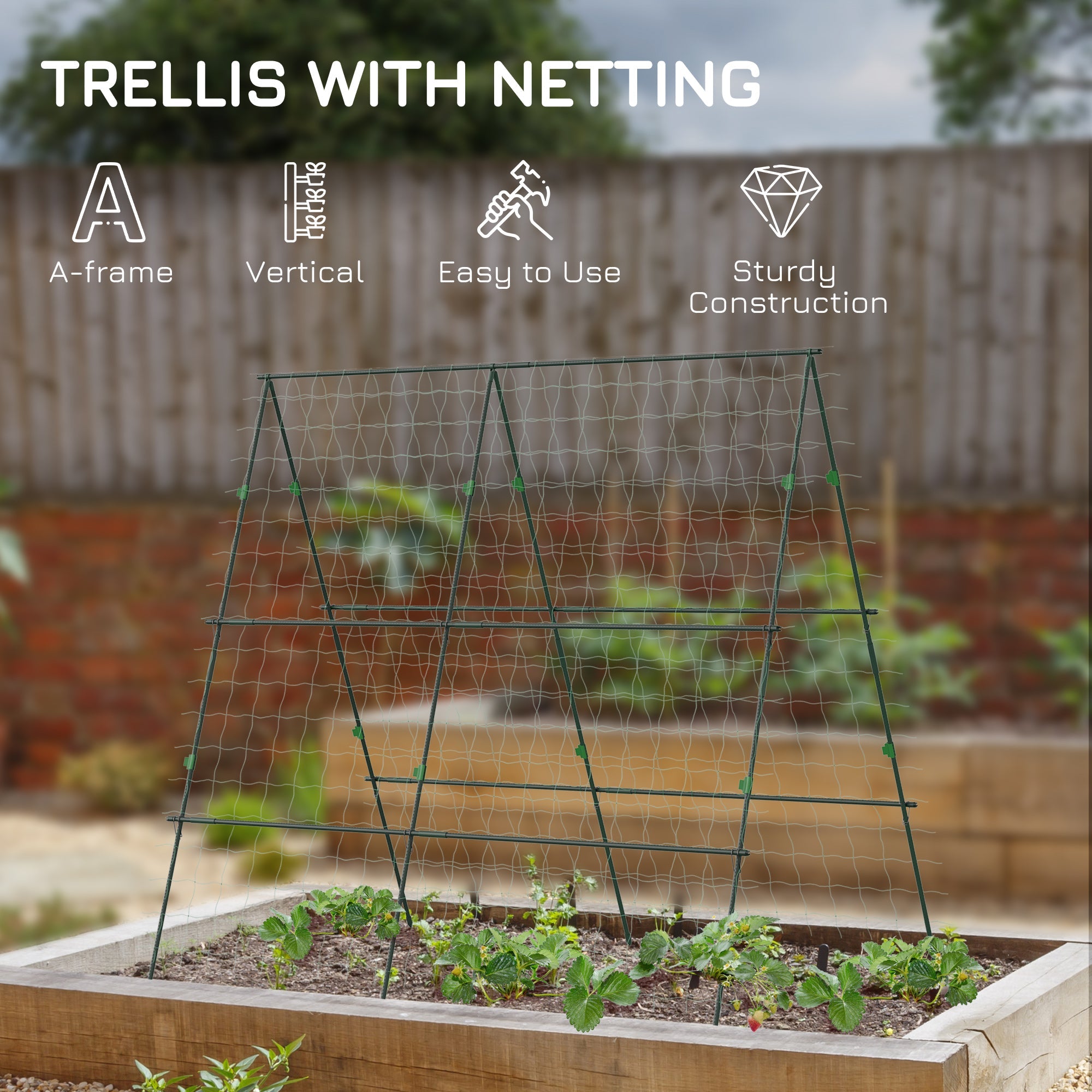 Outsunny Metal Tomato Cage with Netting for Climbing Plants Vegetables, A Frame Tomato Plant Support Tomato Trellis for Vegetable Garden, Patio, Balcony, Green 