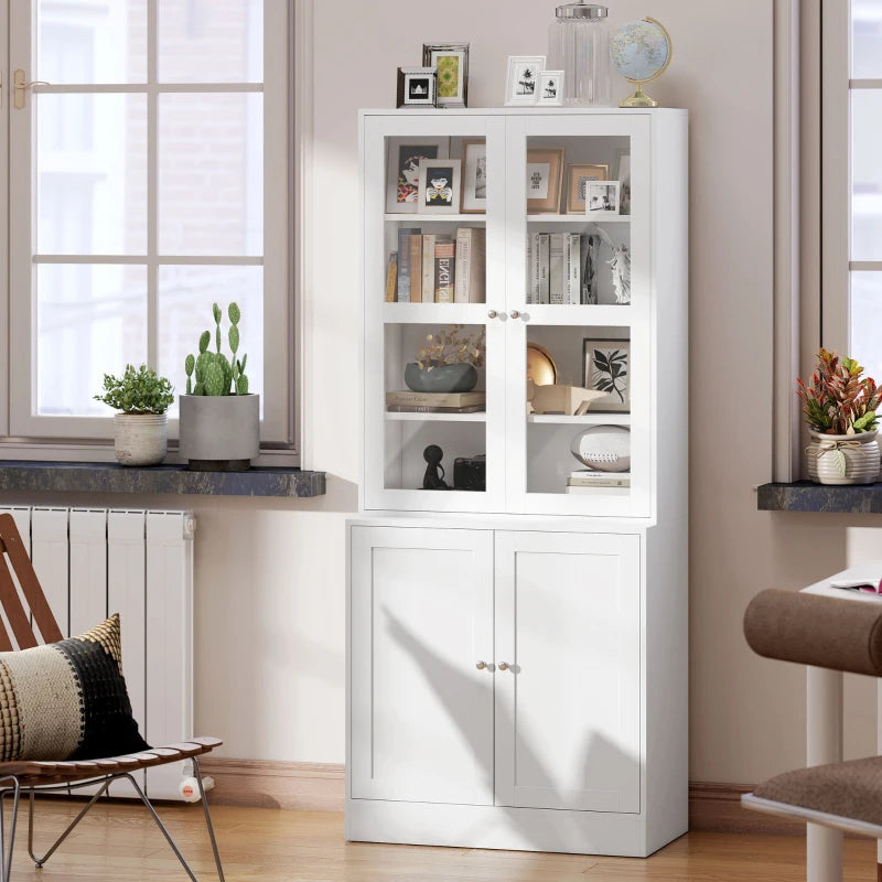 71" Bookcase Storage Cabinet with Doors, Modern Tall Bookshelf with 2 Adjustable Shelves, Display Unit for Study, Living Room, Home Office, White