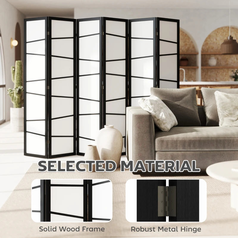 66.9" Folding Room Divider, 6 Panel Wall Partition with Wood Frame for Bedroom, Home Office, White