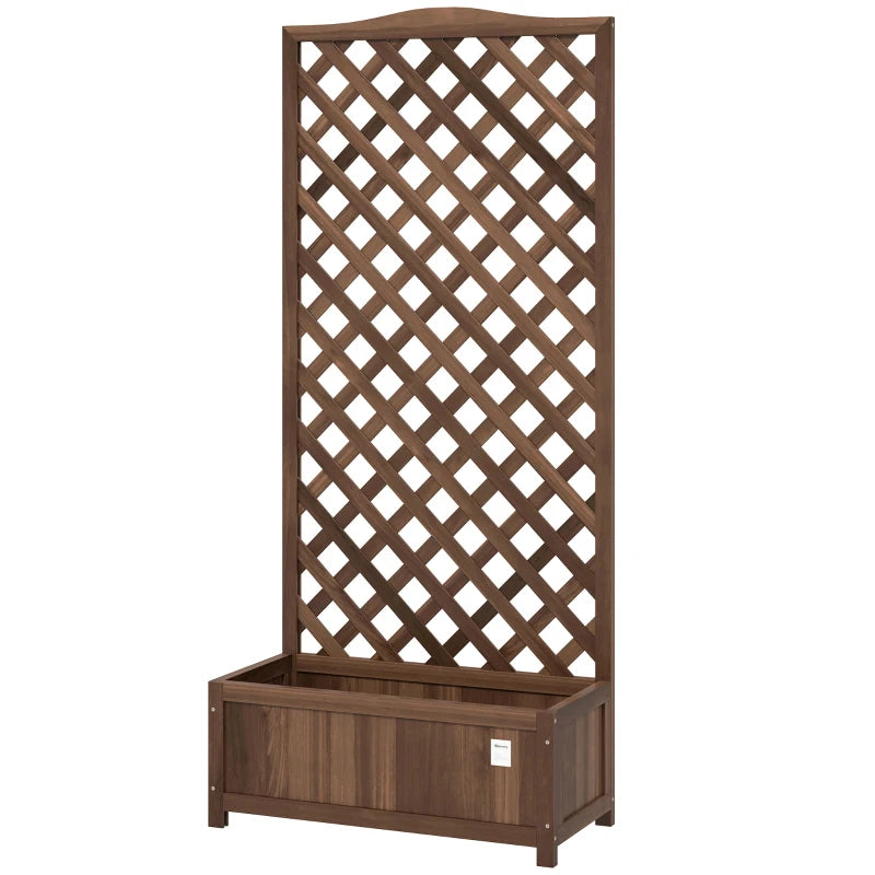 Wood Planter with Trellis, Raised Garden Bed to Grow Vegetables for Backyard, 30" x 14" x 67", Dark Brown