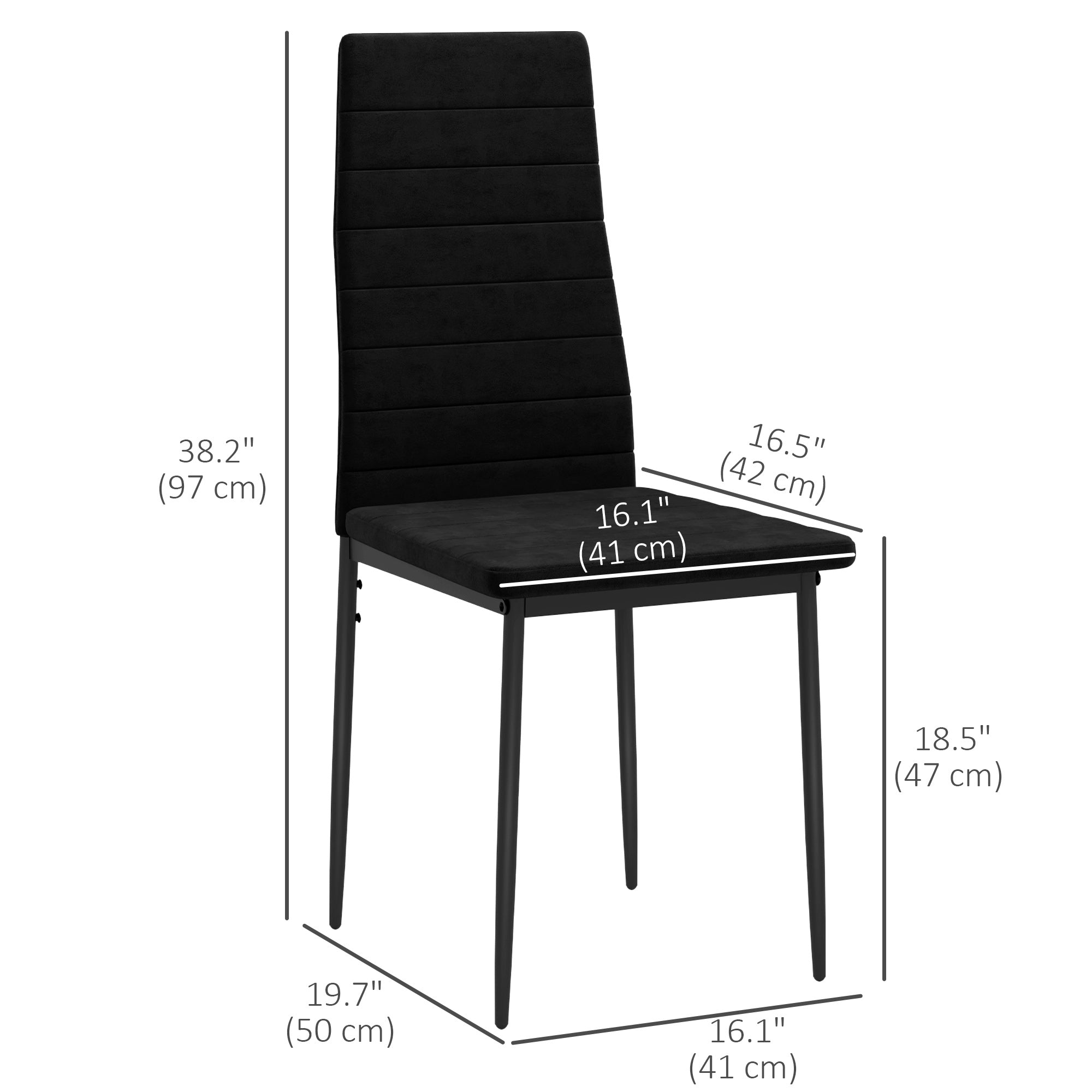 HOMCOM Modern Dining Chairs, Set of 4, High Back Upholstery and Metal Legs for the Living Room, Kitchen, Home Office, Black 
