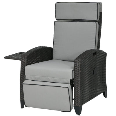 Outsunny Recliner Outdoor Chair Adjustable Backrest Side Tray Light Grey Patio Lounger Furniture 
