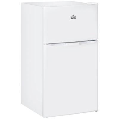 HOMCOM 3.2 Cu.Ft Double Door Mini Fridge Home Compact Refrigerator with Freezer, Adjustable Shelf, Mechanical Thermostat, White 