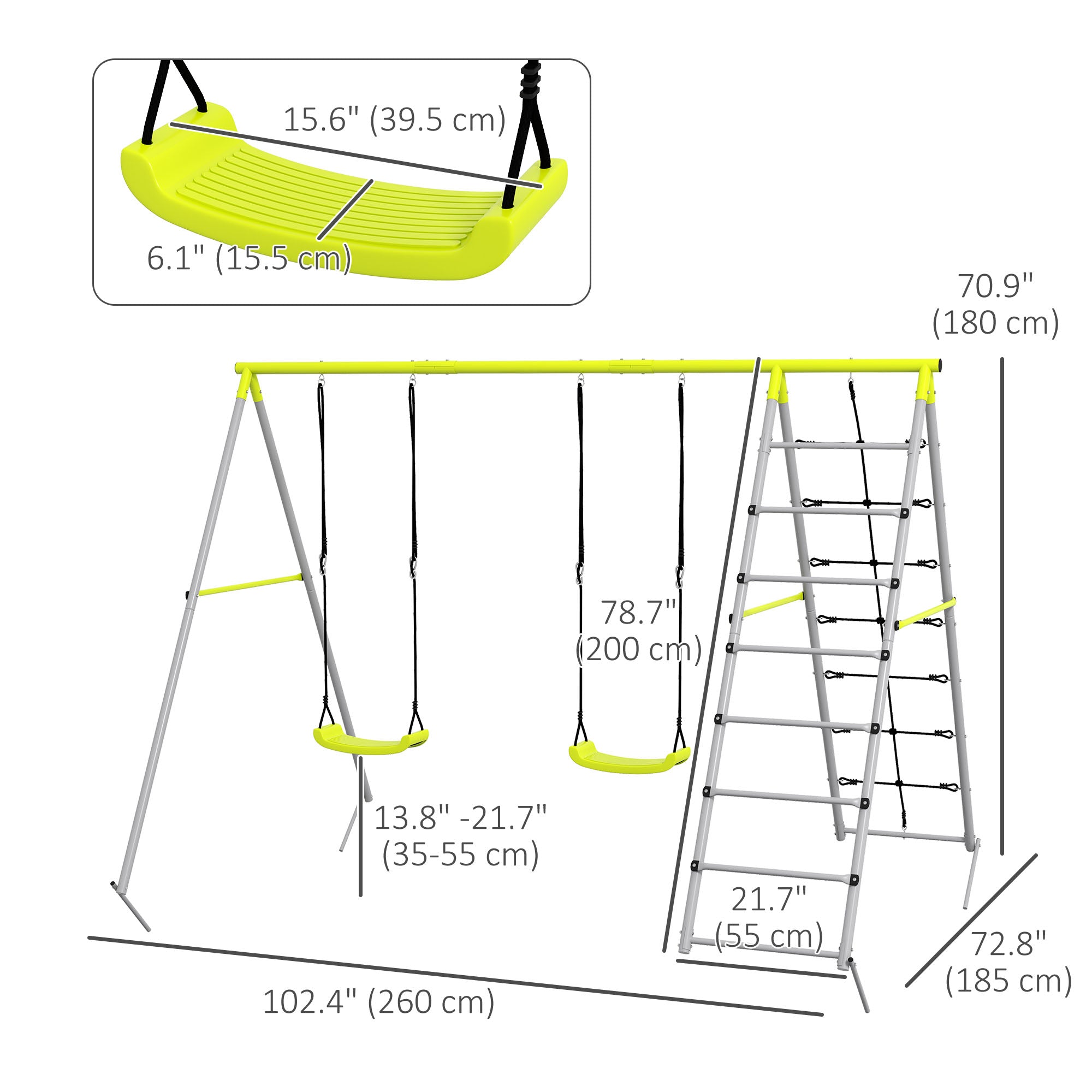 Outsunny 4-in-1 Metal Swing Set Double Swings Climber Climbing Net Kids Toddlers Backyard Outdoor Playground 