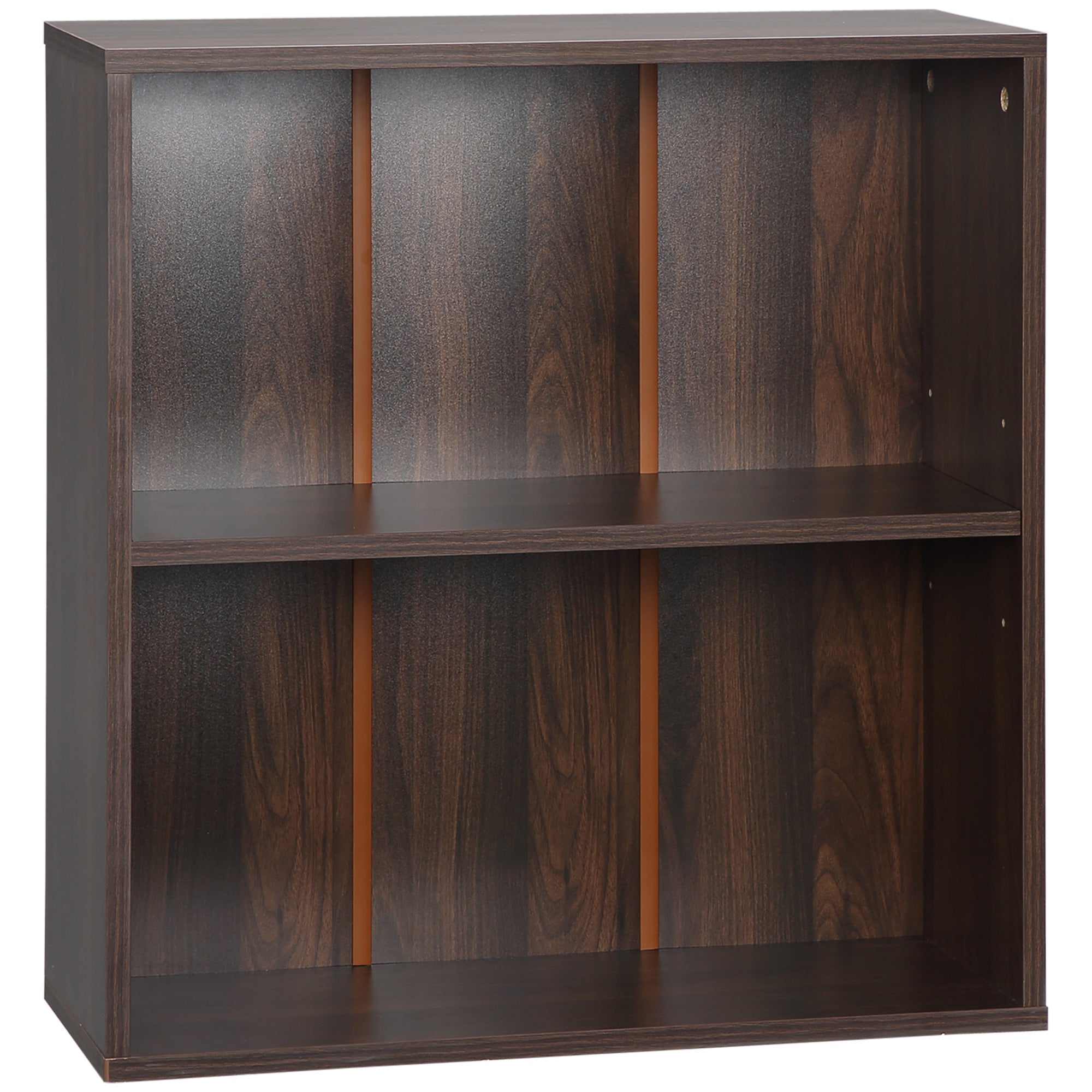 HOMCOM Minimalist Bookshelf Accent: 2-Tier Walnut Wood Display Shelf for Home Office, Simple & Stylish Design 
