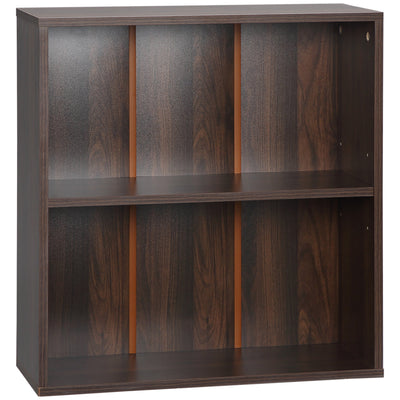 HOMCOM Minimalist Bookshelf Accent: 2-Tier Walnut Wood Display Shelf for Home Office, Simple & Stylish Design 