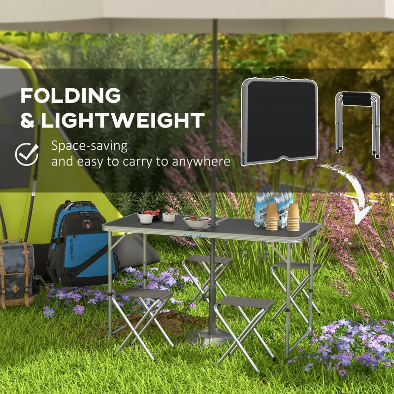 Folding Picnic Table Camping Table and Chairs Use for BBQ Picnic Garden Parties 47.2" L x 23.6" W x 21.7" -27.6" H Black