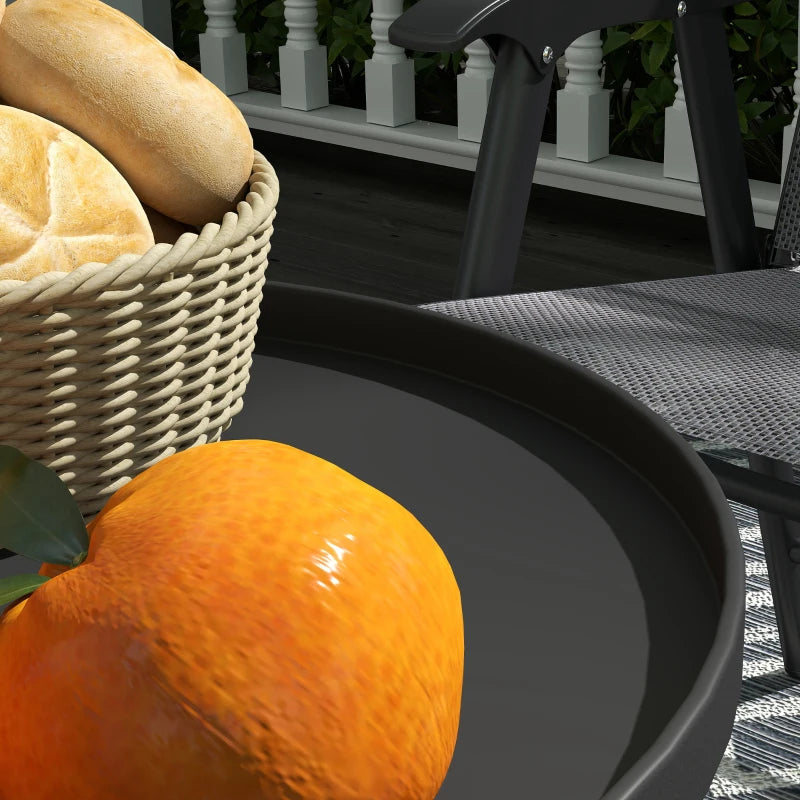 Round Garden Table, 2-Tier Small Side Table, Metal Patio Table Coffee Table Dining Table, Black