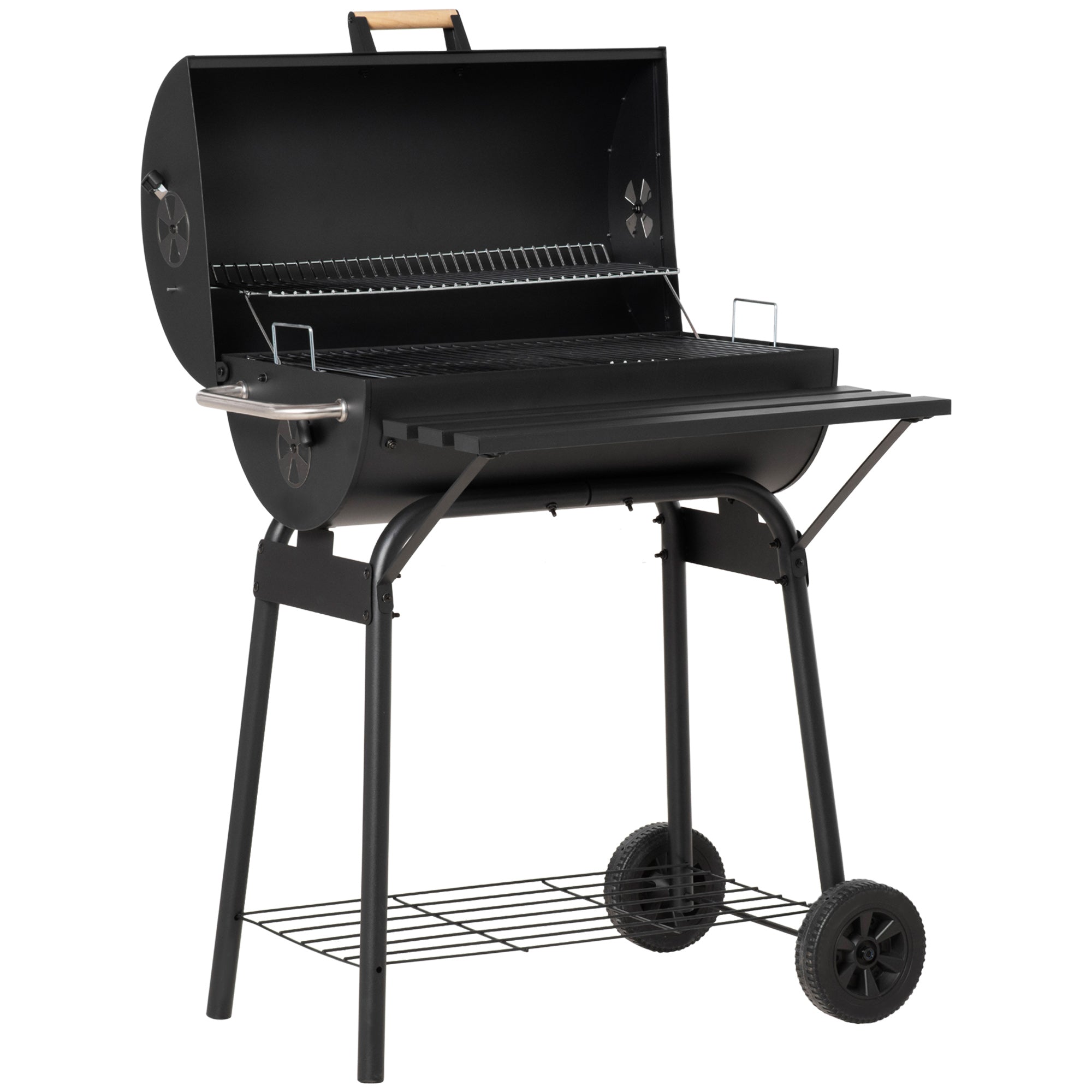 Outsunny 30" Charcoal Barbecue Grill with Wheels Outdoor Barbecue with Adjustable Charcoal Rack, Storage Shelf, Wheel, for Garden Camping Picnic 