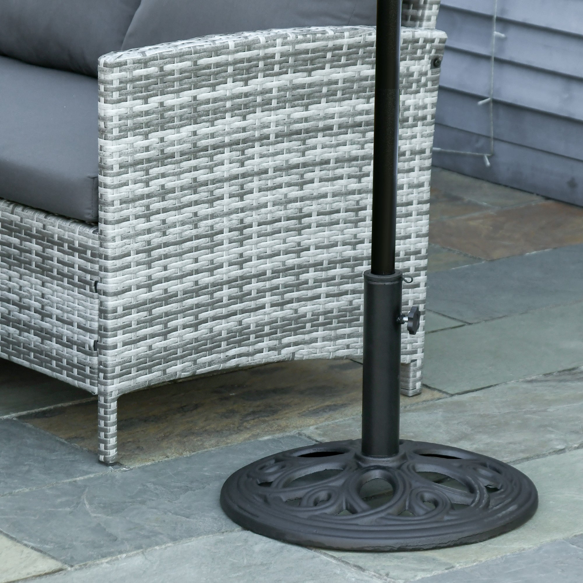 Outsunny Round Cast Iron Patio Umbrella Base: Outdoor Stand Holder for Φ38/48mm Poles, Black 