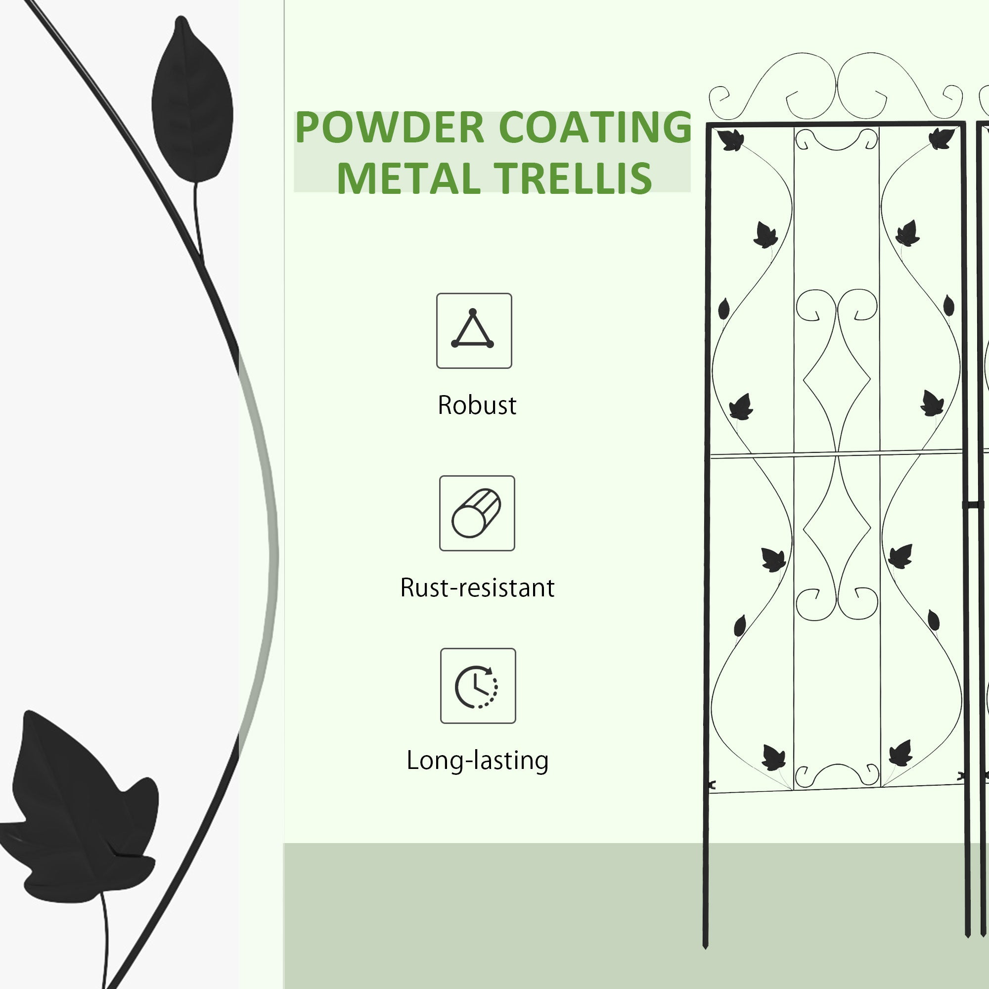 Outsunny Metal Trellis Set of 2, Garden Trellis for Climbing Plant Support Frames, Leaf Design 